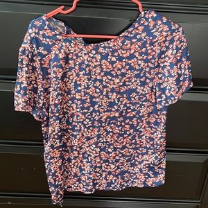 Floral short sleeve satin blouse
